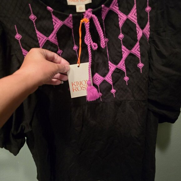 NWT Knox Rose Baby Doll Style Black Top Purple Embroidery Tassels Plus Size XXL - Picture 7 of 13